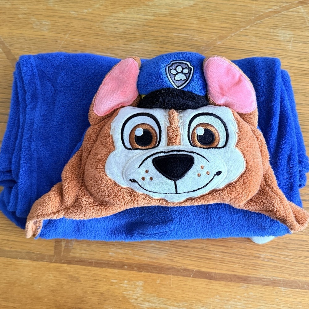 Comfy Critters Paw Patrol Chase Hooded Plush Blanket 51x35" Kids Blue Cozy Soft